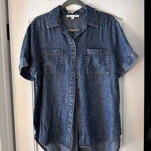 Jane + Delancey Short-Sleeve Denim Button-Down Shirt - Dark Wash